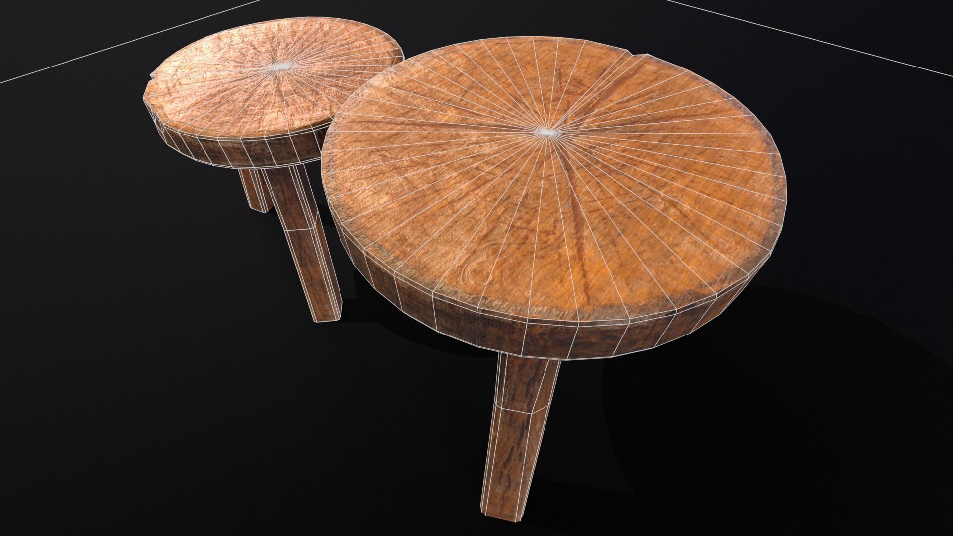 Medieval Wood Short Stools  Low-poly 3D model_17