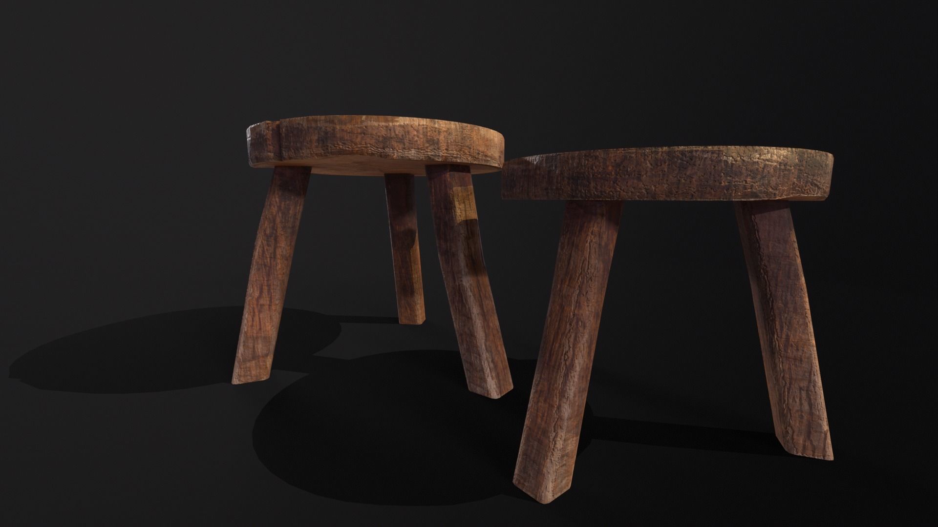 Medieval Wood Short Stools  Low-poly 3D model_6