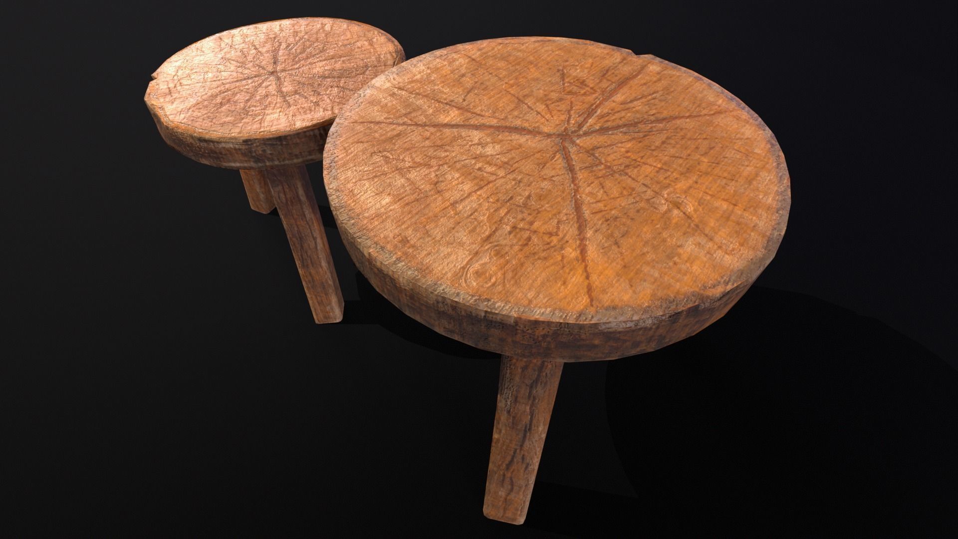 Medieval Wood Short Stools  Low-poly 3D model_16