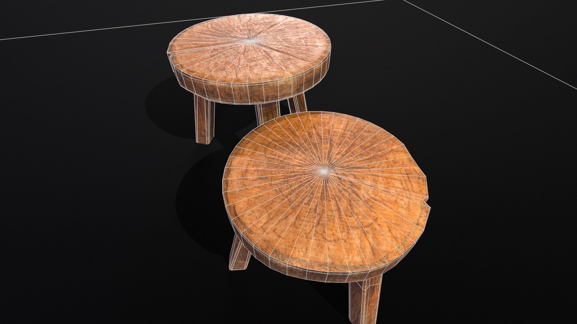 Medieval Wood Short Stools  Low-poly 3D model_9