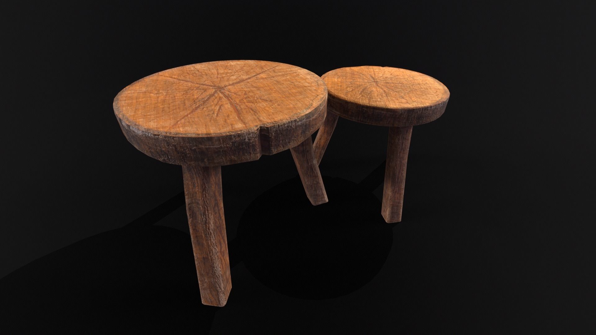 Medieval Wood Short Stools  Low-poly 3D model_22