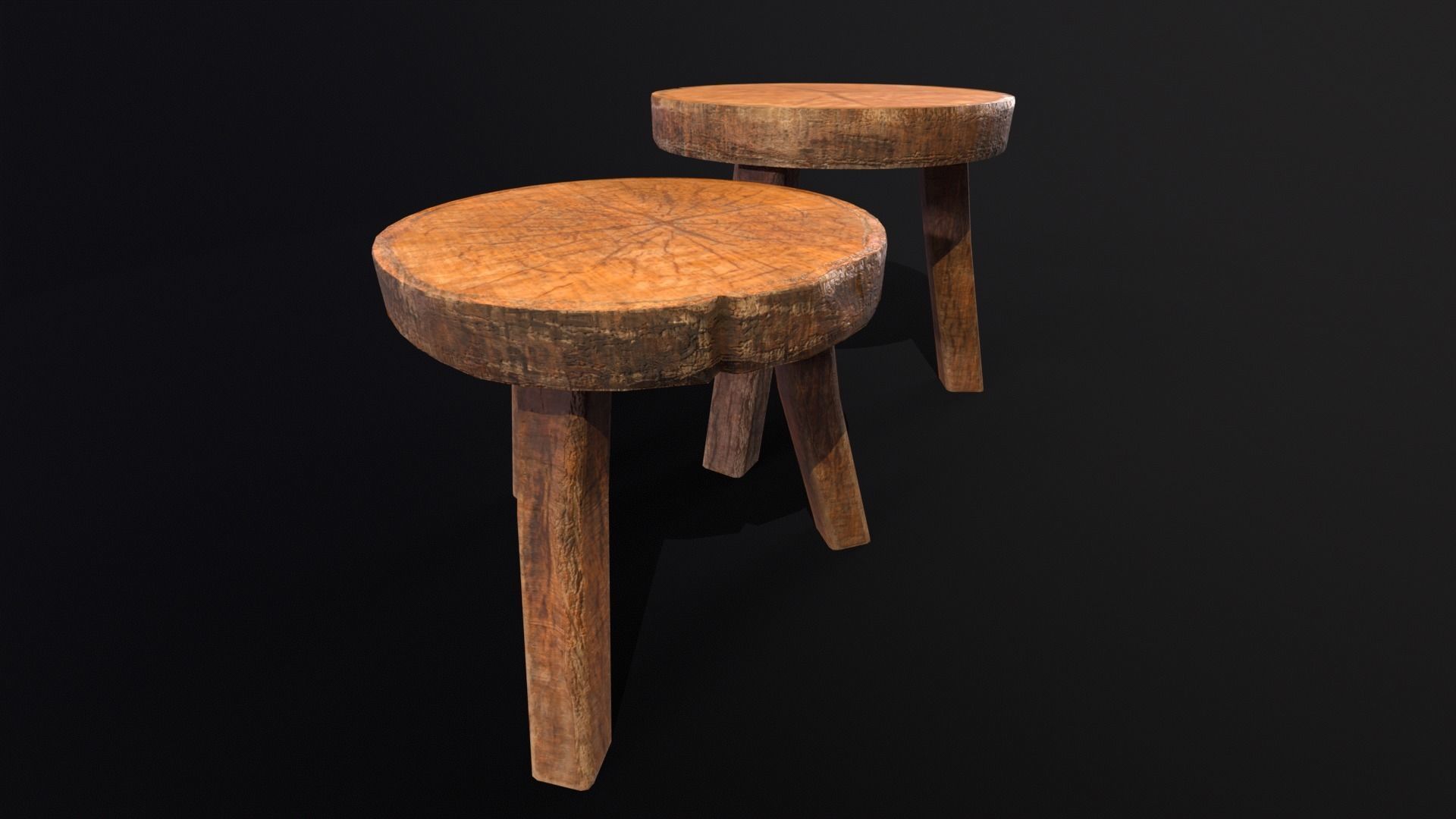 Medieval Wood Short Stools  Low-poly 3D model_10