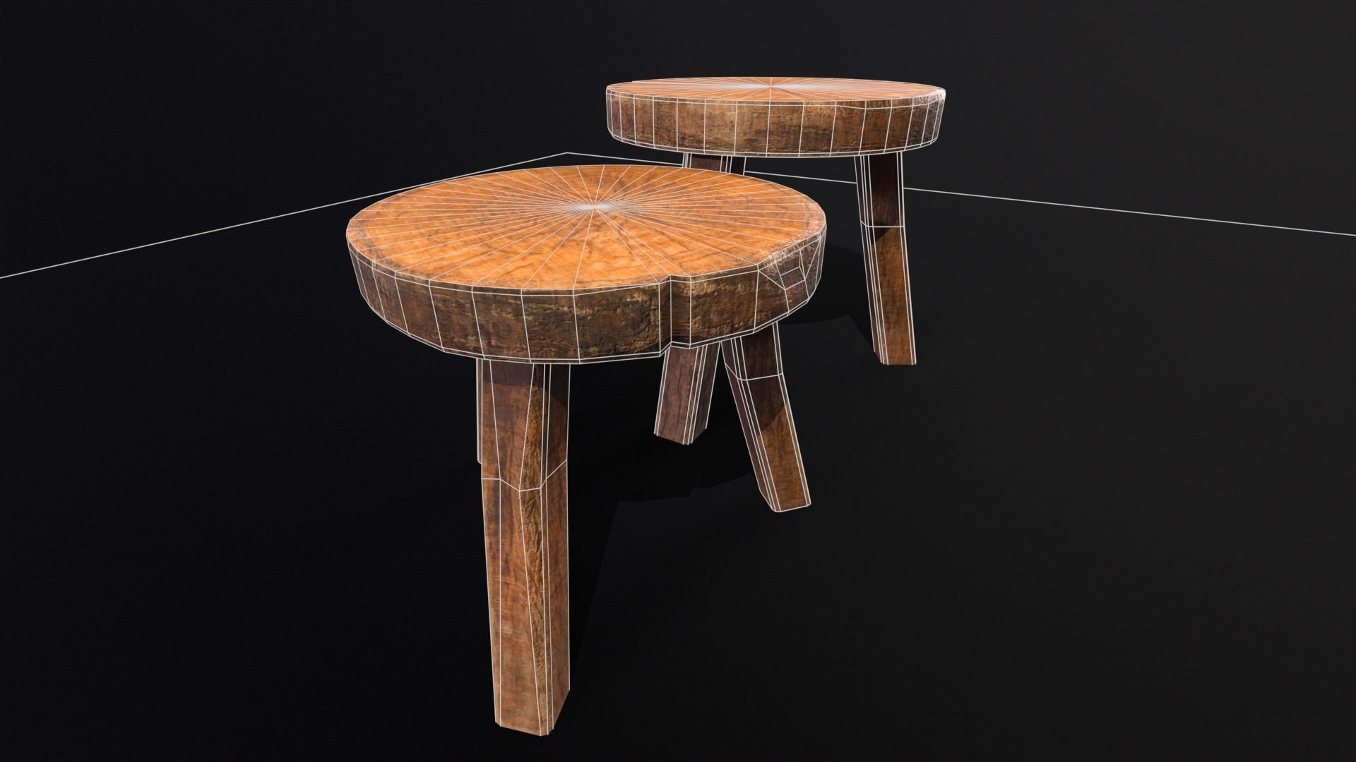 Medieval Wood Short Stools  Low-poly 3D model_11