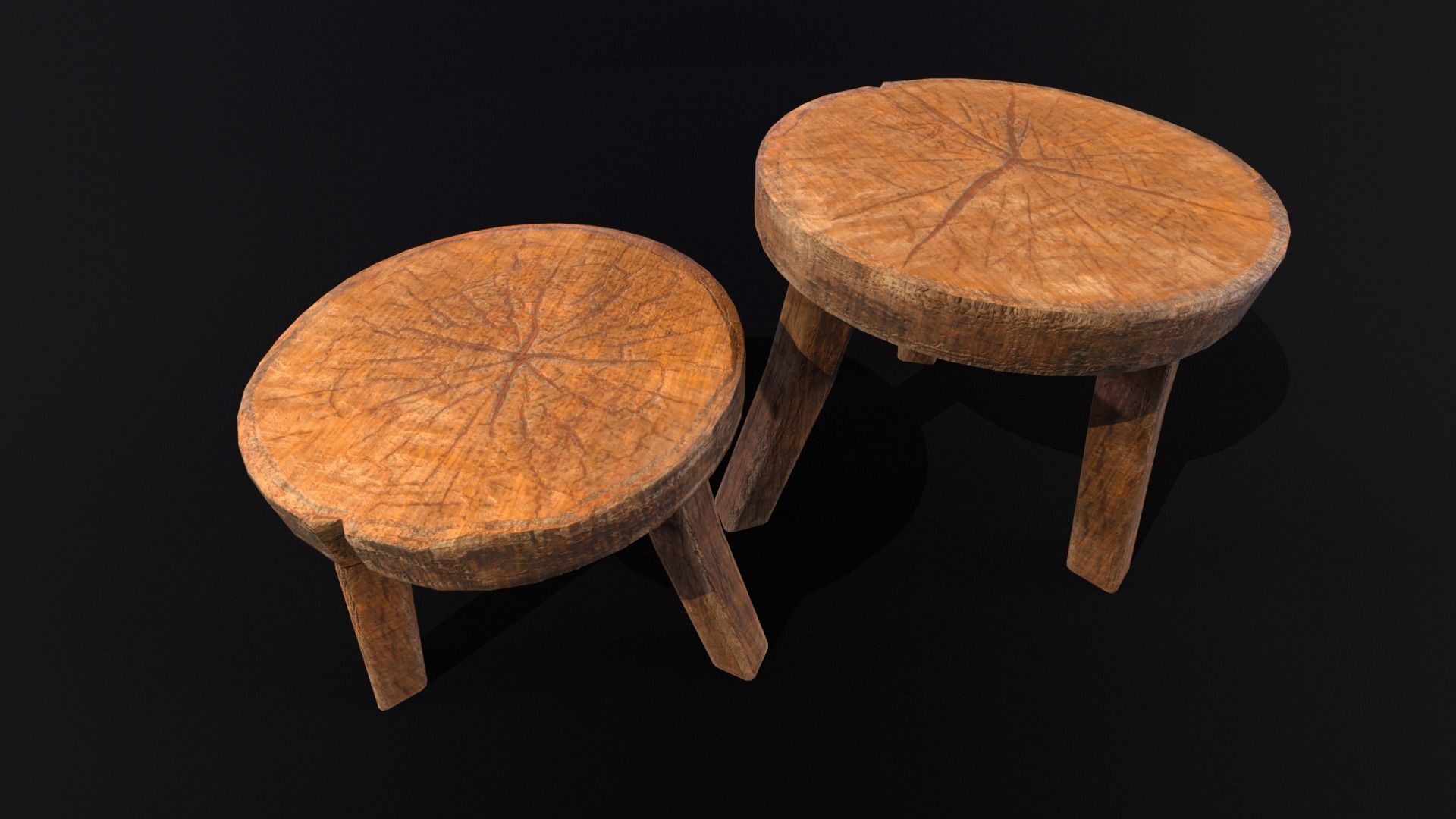 Medieval Wood Short Stools  Low-poly 3D model_12
