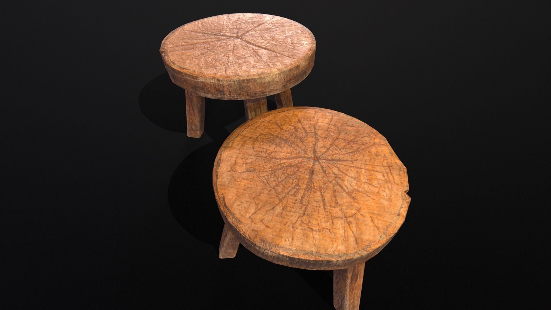 Medieval Wood Short Stools  Low-poly 3D model_8