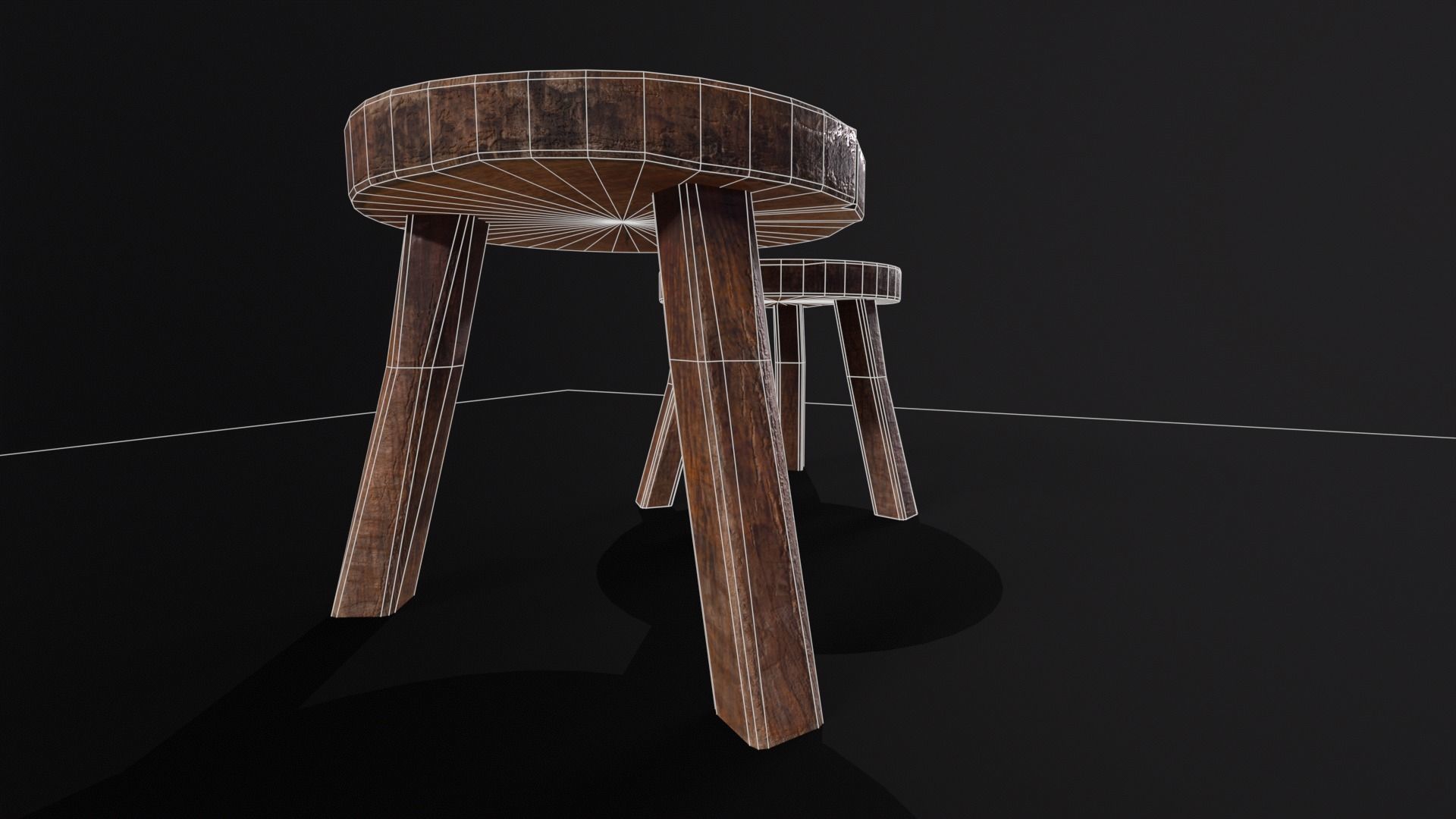 Medieval Wood Short Stools  Low-poly 3D model_21