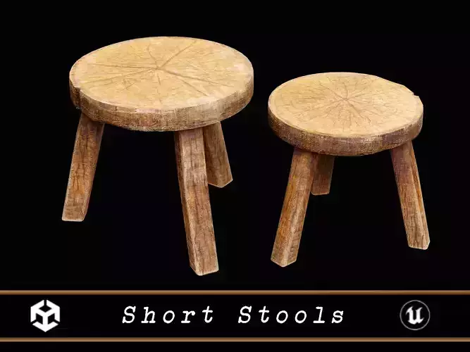 Medieval Wood Short Stools  Low-poly 3D model
