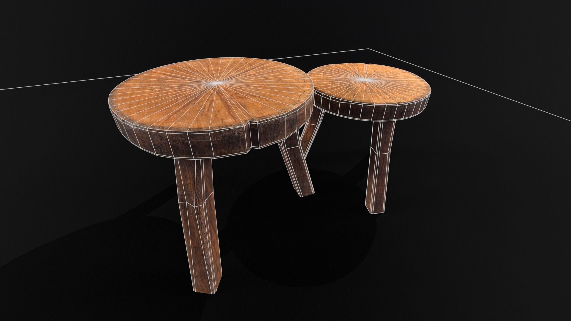 Medieval Wood Short Stools  Low-poly 3D model_23