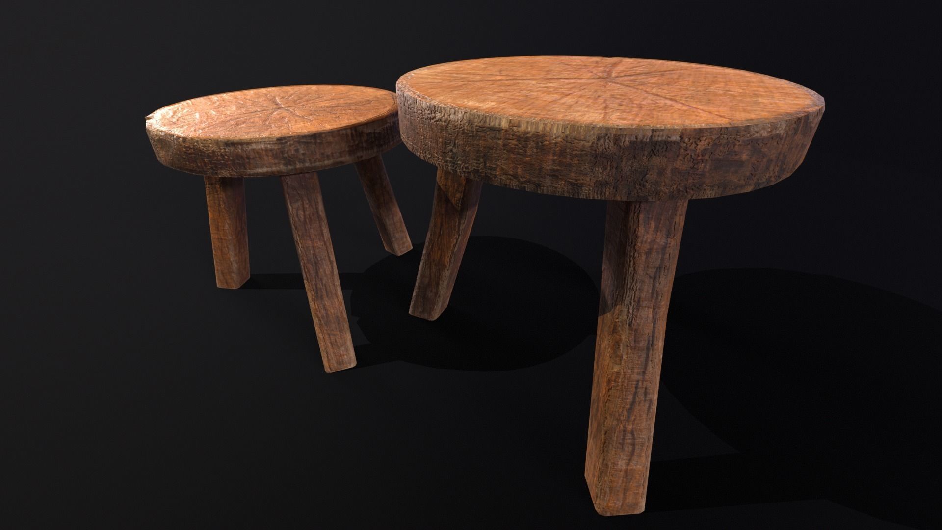 Medieval Wood Short Stools  Low-poly 3D model_14