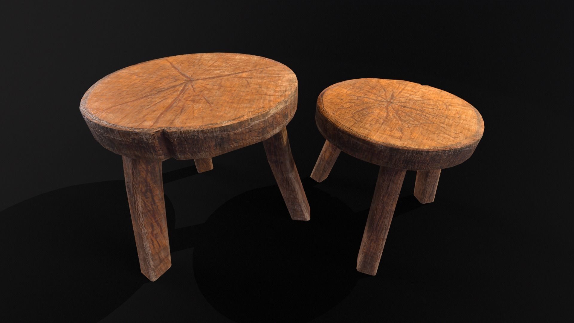 Medieval Wood Short Stools  Low-poly 3D model_2