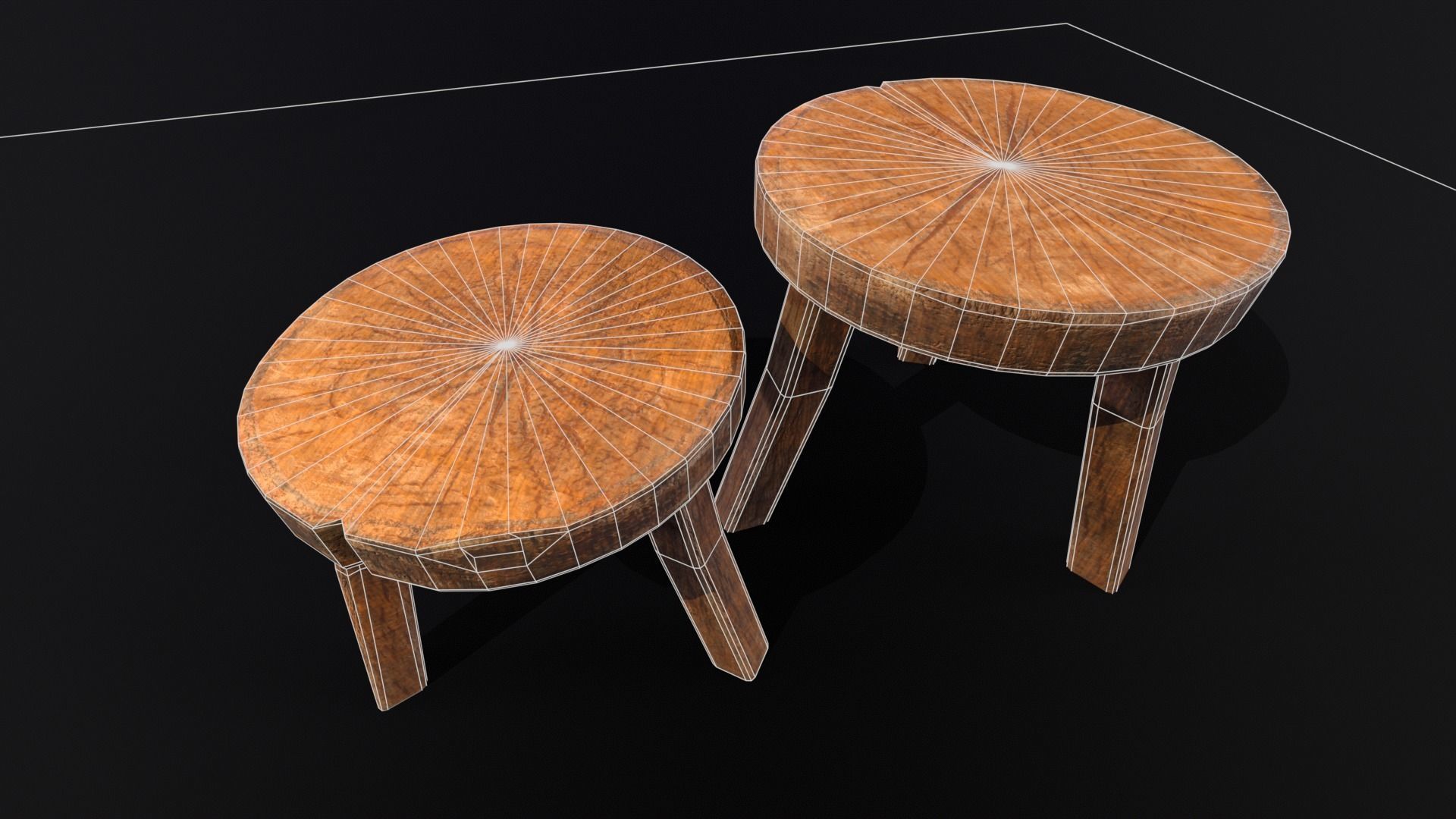 Medieval Wood Short Stools  Low-poly 3D model_13