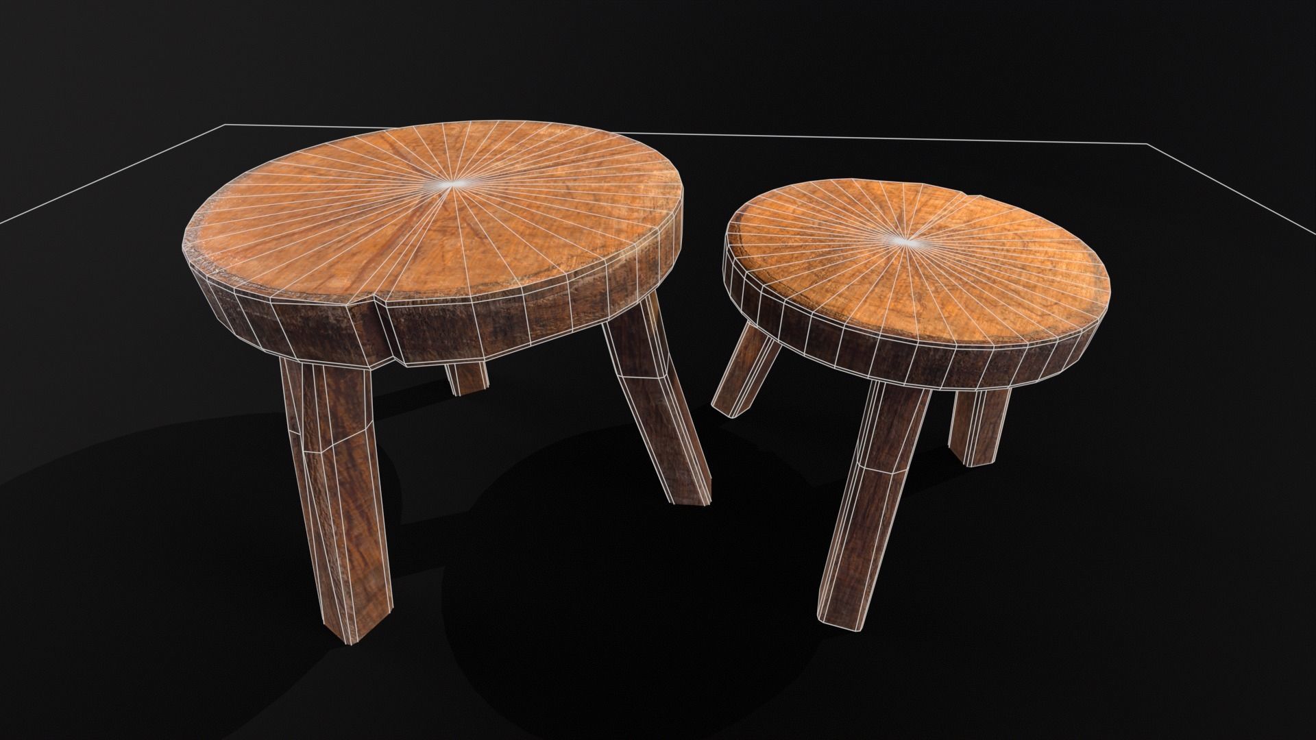 Medieval Wood Short Stools  Low-poly 3D model_3
