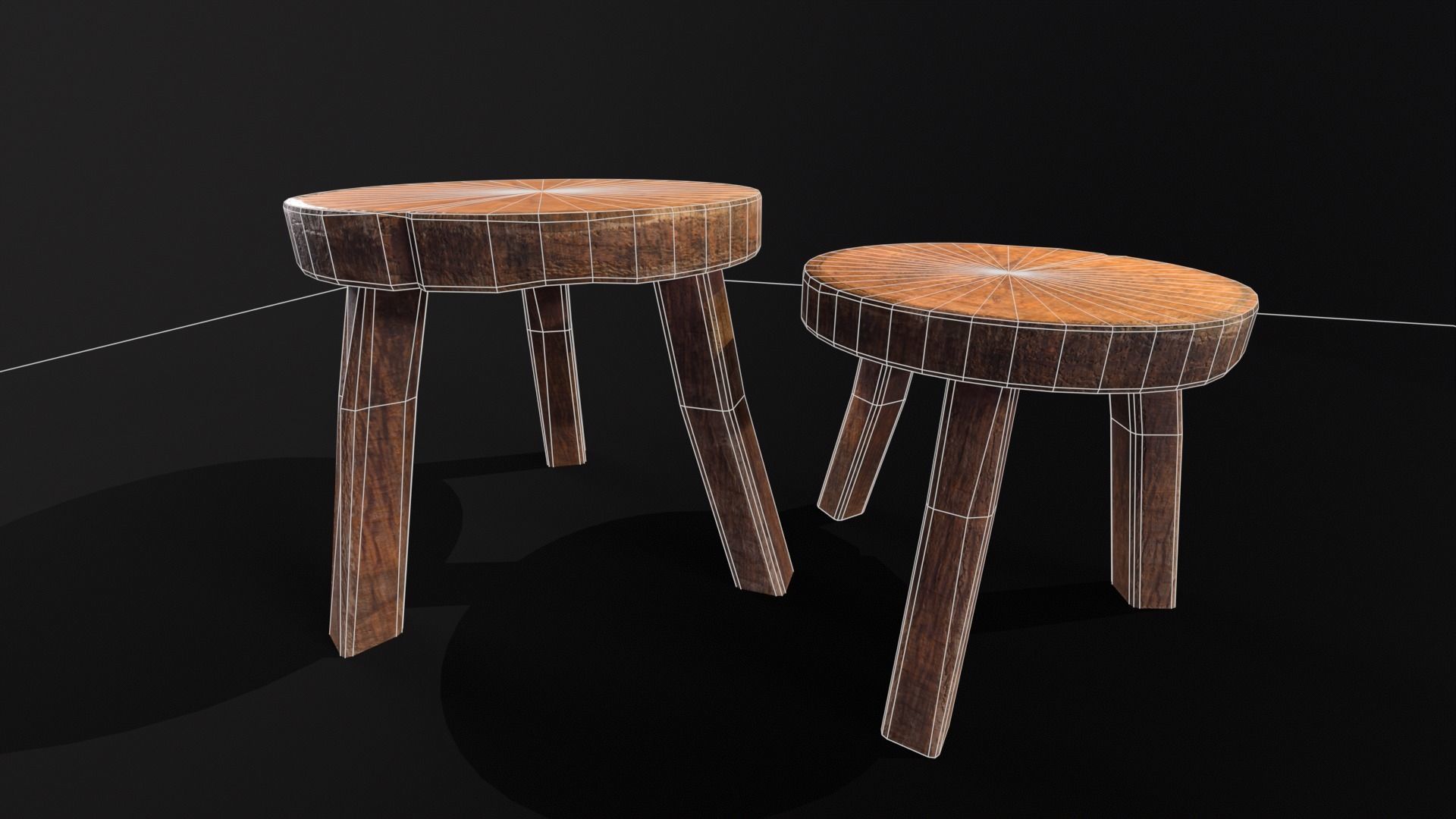 Medieval Wood Short Stools  Low-poly 3D model_5