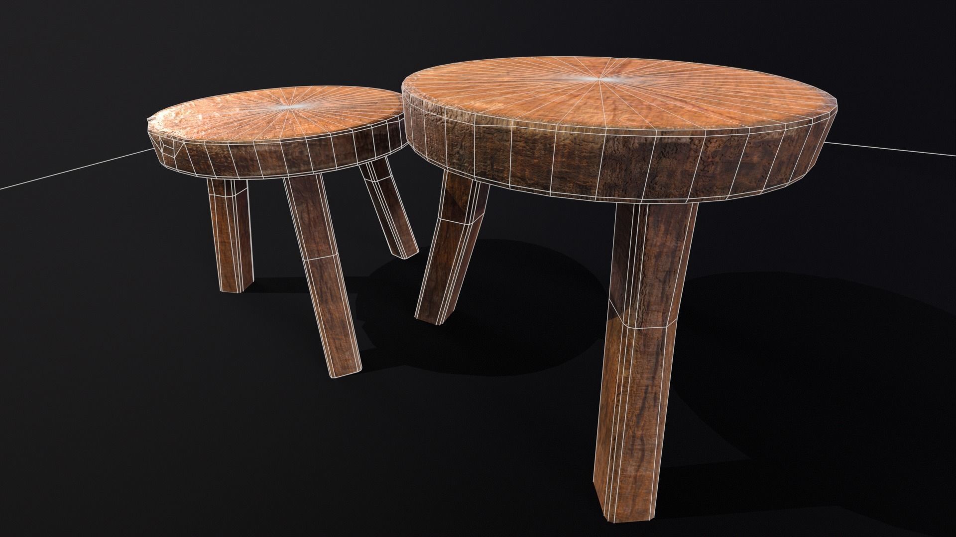 Medieval Wood Short Stools  Low-poly 3D model_15