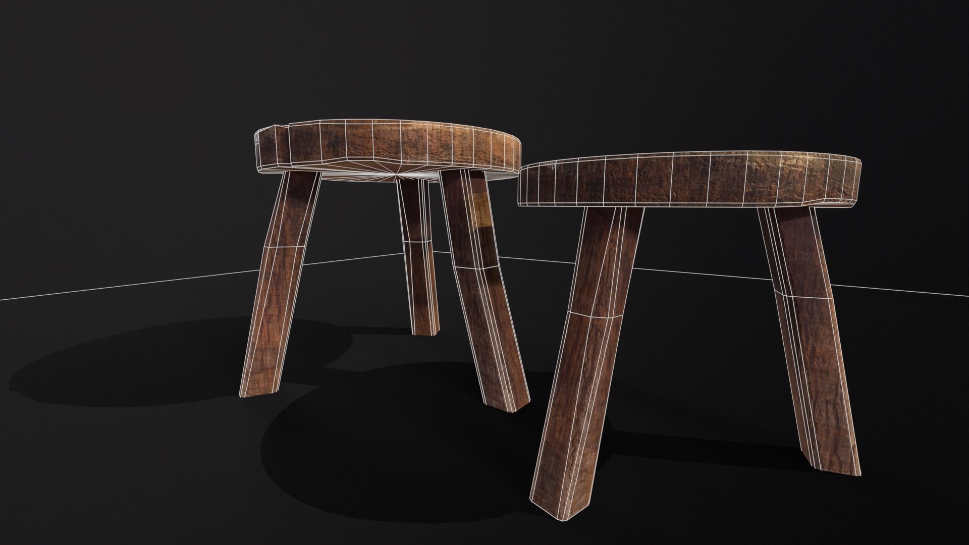 Medieval Wood Short Stools  Low-poly 3D model_7