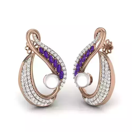 Women pearl studs earrings 3dm render details