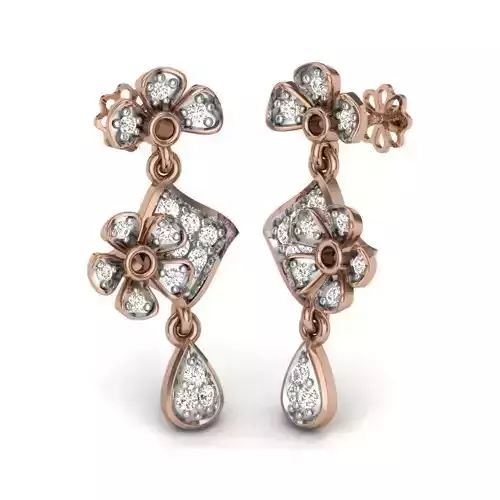Women flower diamond earrings 3dm render details