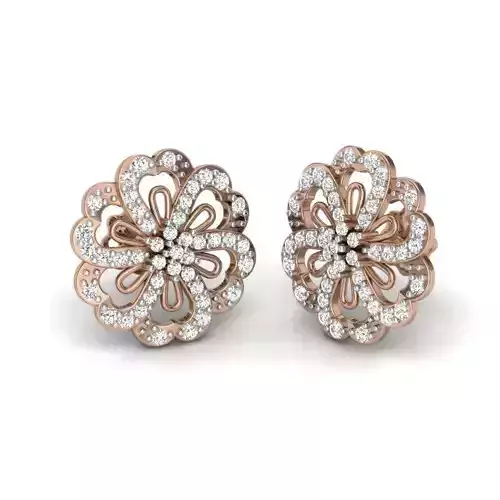 Women solitaire flower studs earrings 3dm render details