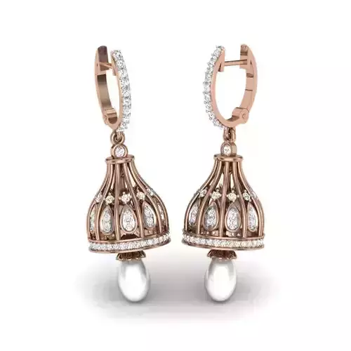 Women pearl huggies earrings 3dm render details