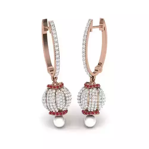 Women bead pearl huggies earrings 3dm render details