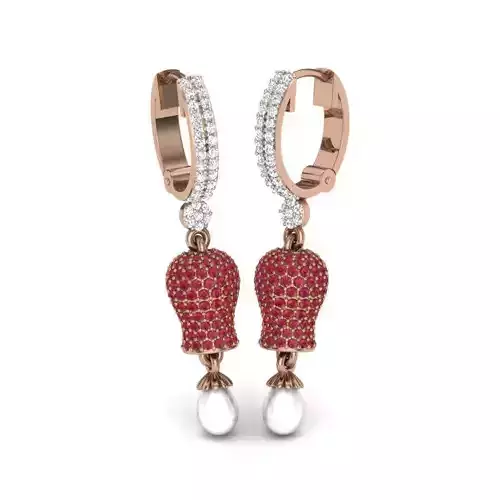 Women pearl huggies earrings 3dm render details