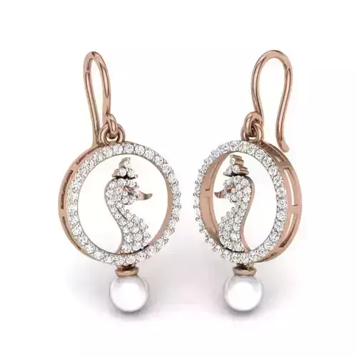 Diamond Peacock  drops pearl earrings 3dm render details 3D print model