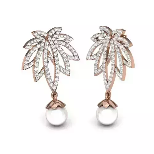 Women flower drops pearl earrings 3dm render details