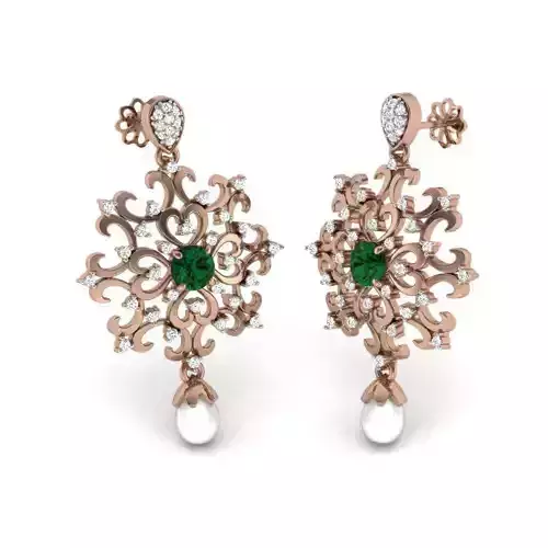 Women pearl cocktail earrings 3dm render details