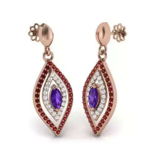 Diamond Leaves drops earrings 3dm render details 3D print model