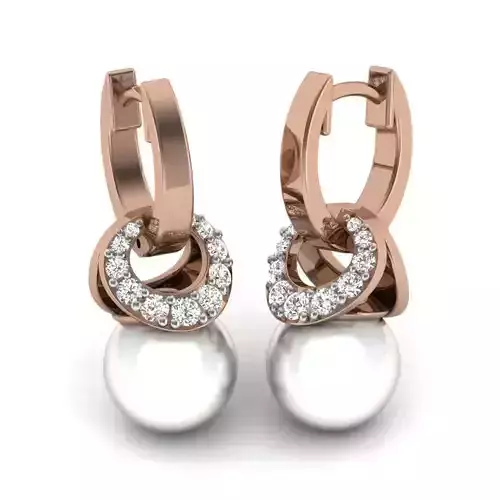 Women pearl huggies earrings 3dm render details