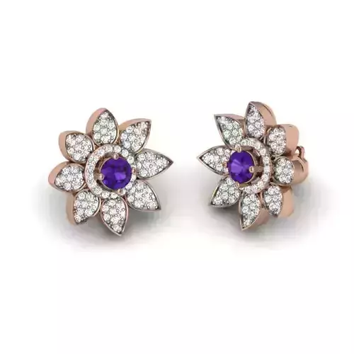 Flower Women solitaire studs earrings 3dm render details