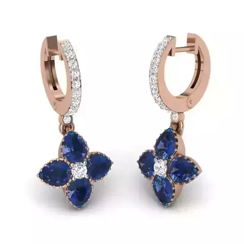 Women flower drops earrings 3dm render details