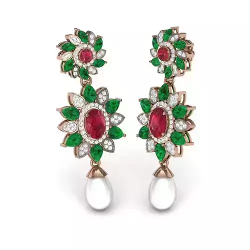 Women pearl long earrings 3dm render details