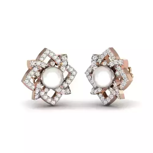 Women pearl studs earrings 3dm render details
