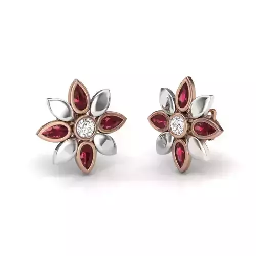 Women flower studs earrings 3dm render details