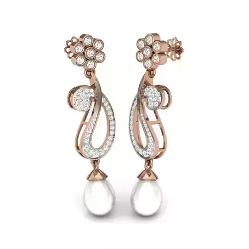 Women pearl drop earrings 3dm render details