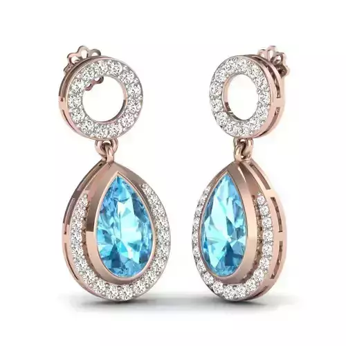 Women aquamarine drops earrings 3dm render details