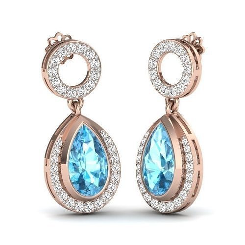 Women aquamarine drops earrings 3dm render details 3D print model