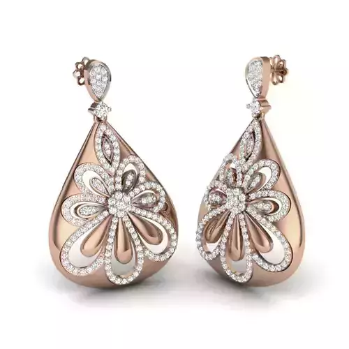 Women flower drop earrings 3dm render details
