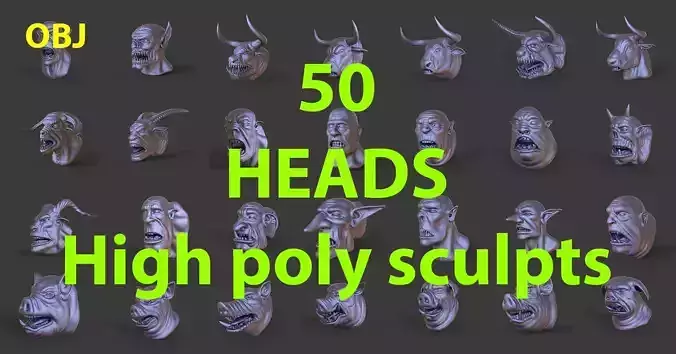 50 HEADS High Poly sculpts 3D model 3D Model Collection 