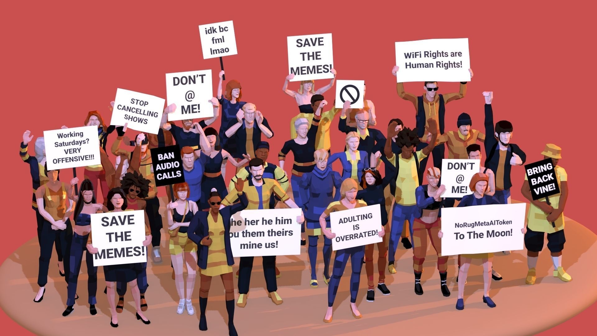 People Protesting Low-Poly Style Low-poly 3D model_1