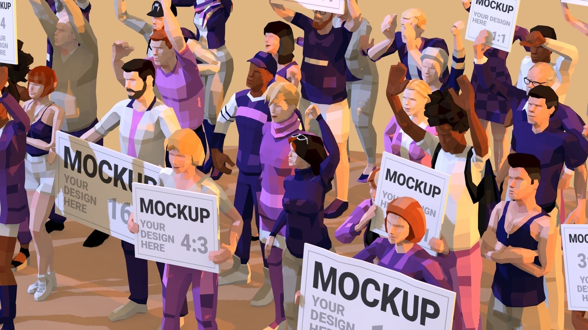 People Protesting Low-Poly Style Low-poly 3D model_6