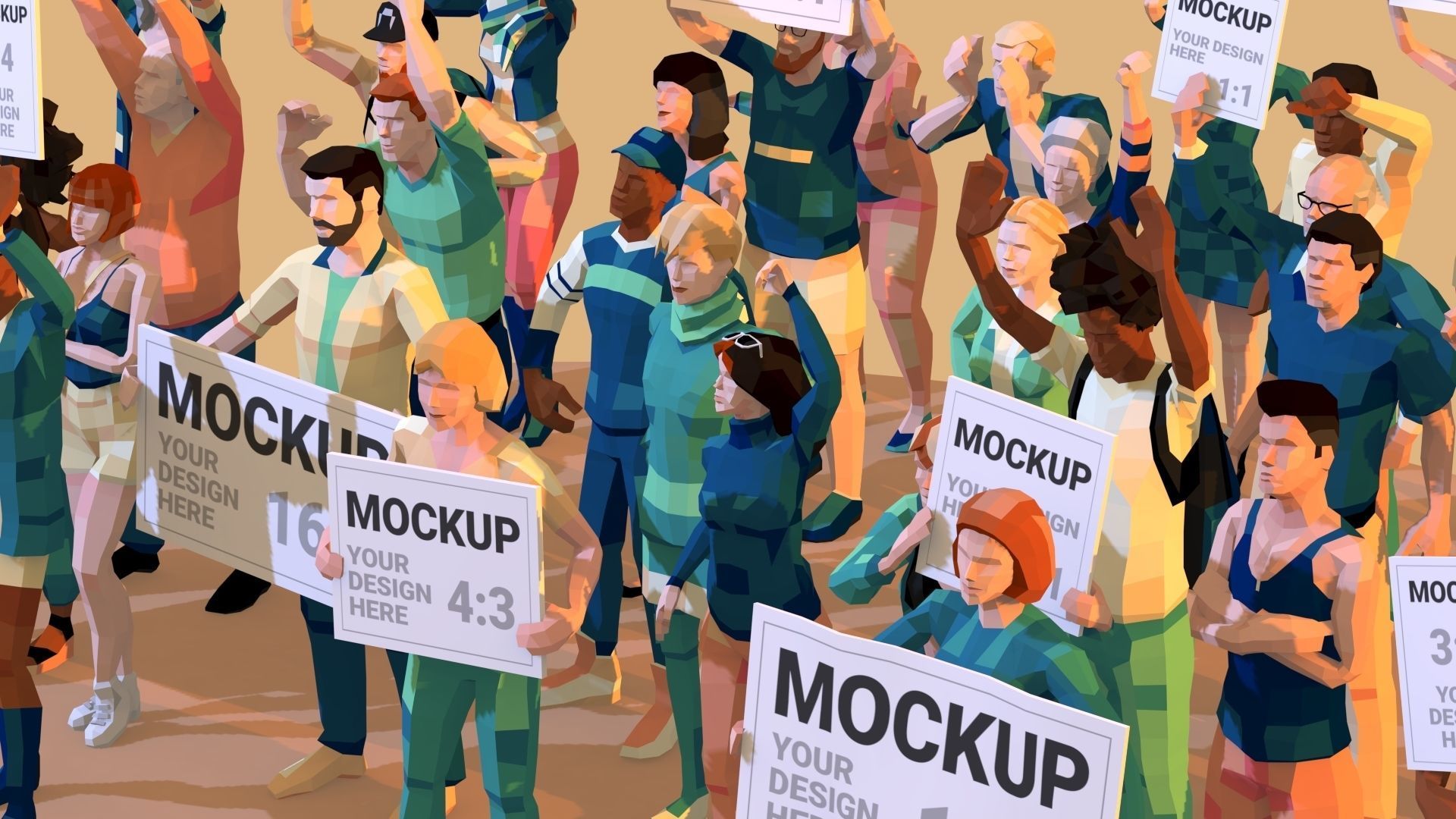 People Protesting Low-Poly Style Low-poly 3D model_8