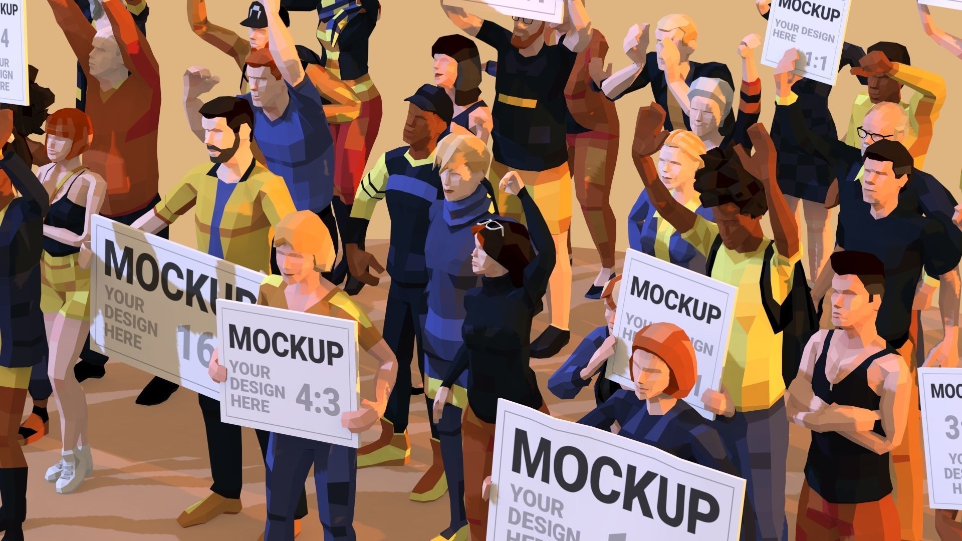 People Protesting Low-Poly Style Low-poly 3D model_7