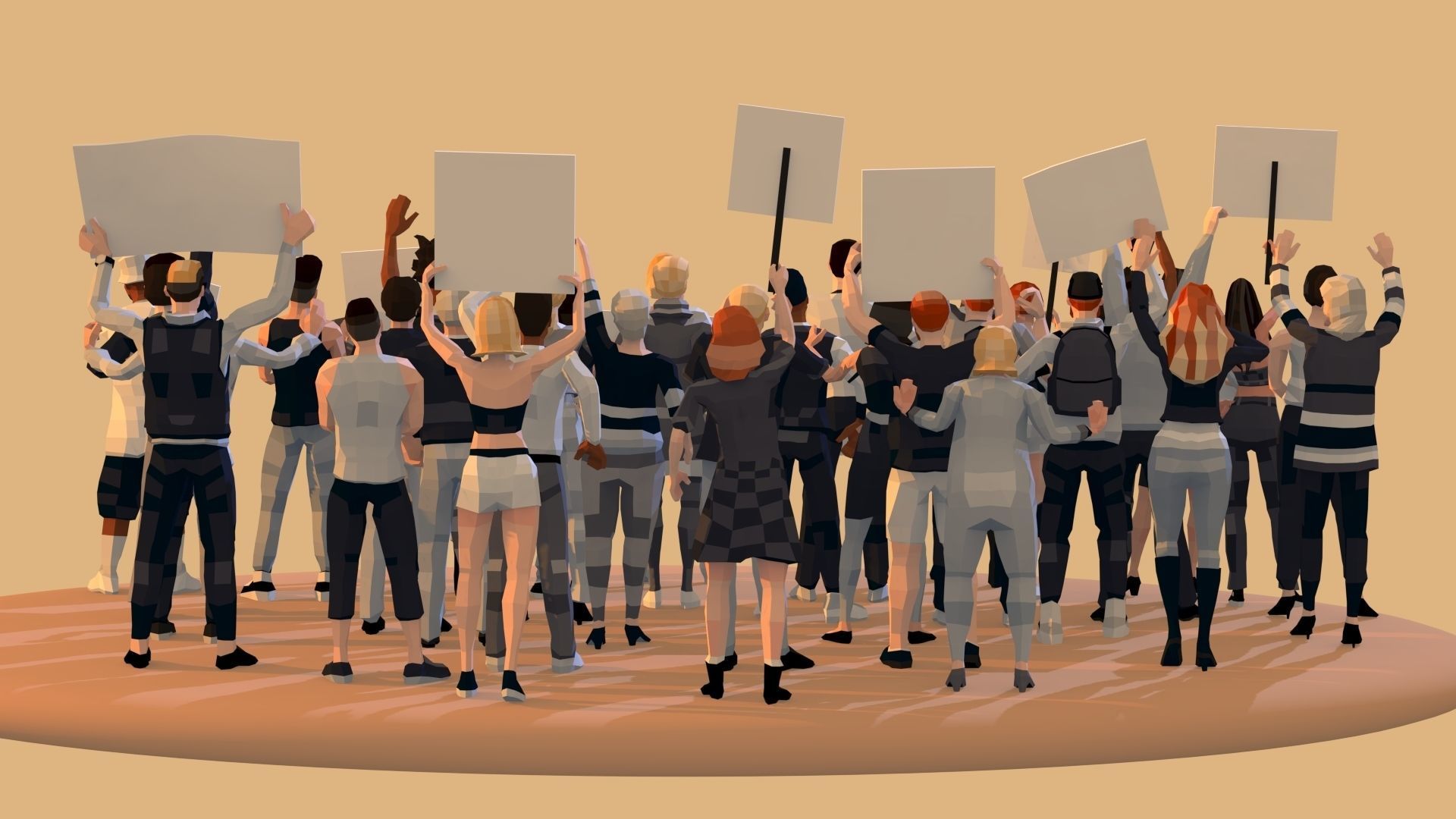 People Protesting Low-Poly Style Low-poly 3D model_4