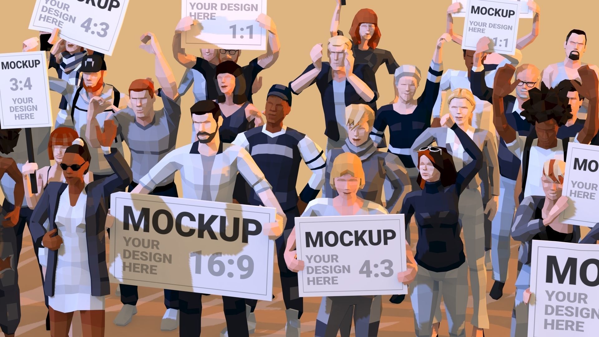 People Protesting Low-Poly Style Low-poly 3D model_3