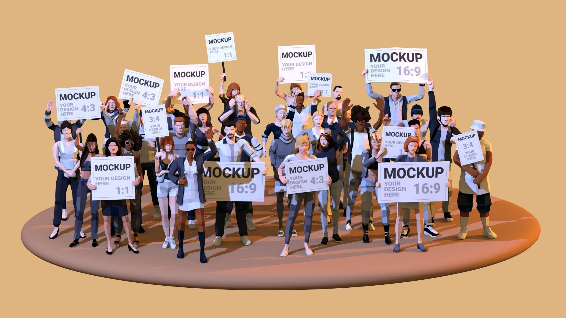 People Protesting Low-Poly Style Low-poly 3D model_2