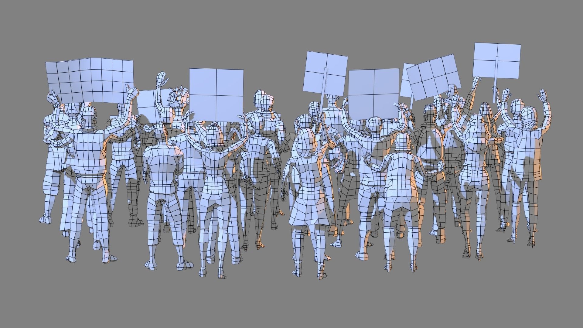 People Protesting Low-Poly Style Low-poly 3D model_9