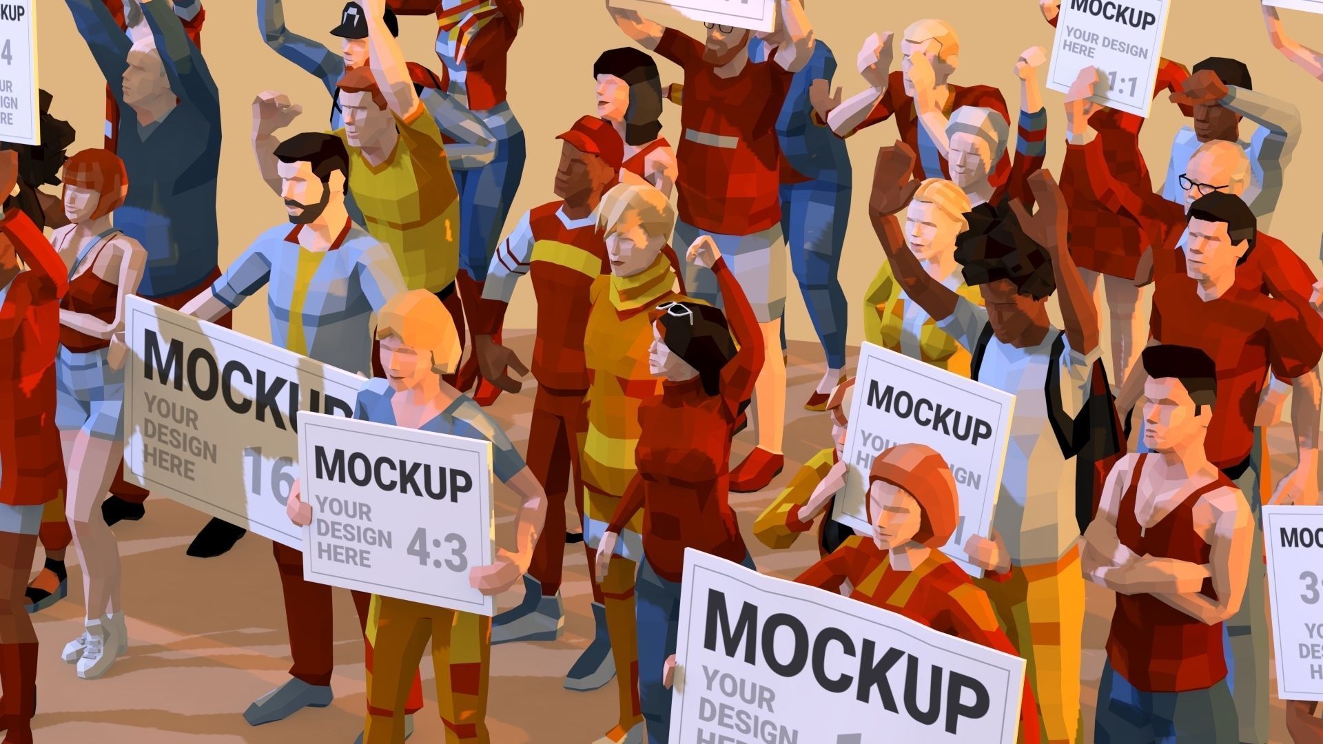 People Protesting Low-Poly Style Low-poly 3D model_5