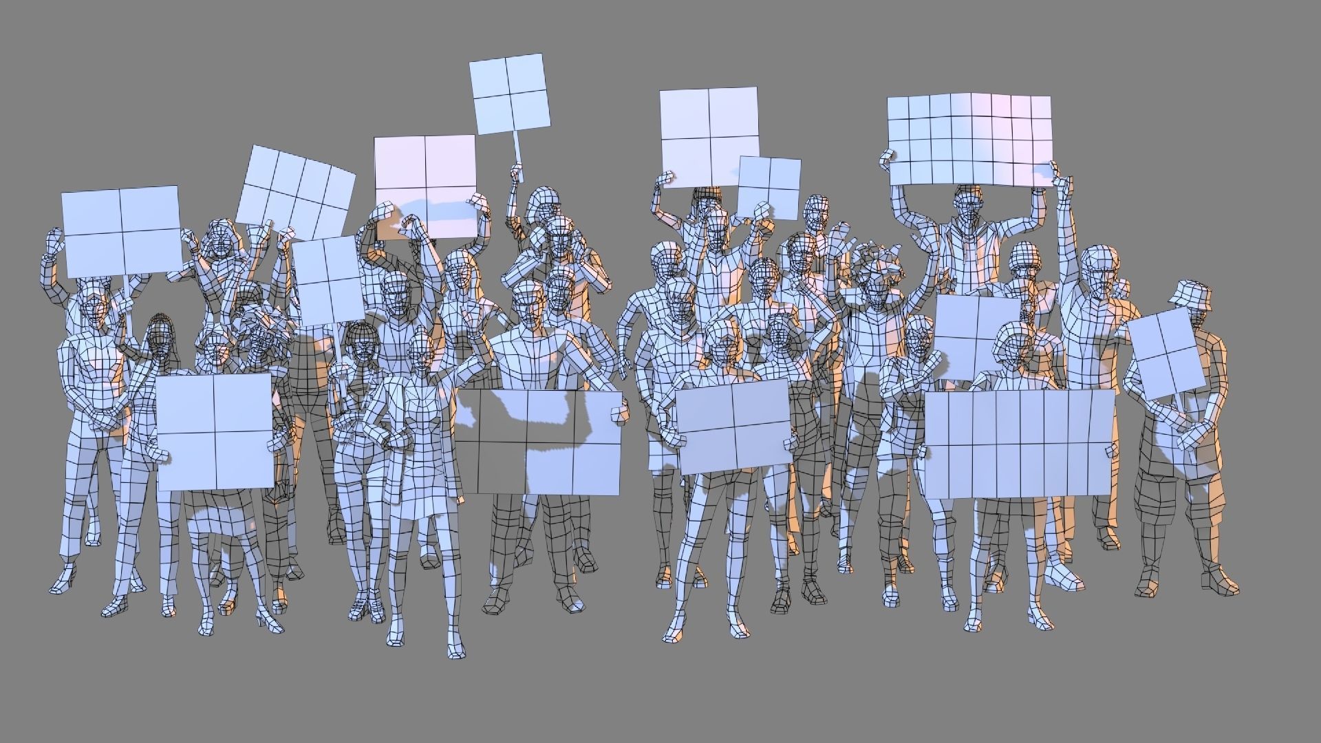 People Protesting Low-Poly Style Low-poly 3D model_10